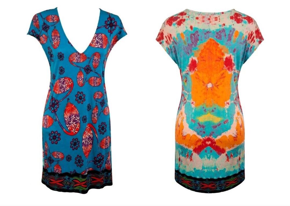 Custo Barcelona Vintage Y2K Multicolor Tunic Shift Dress Artsy Designer Spain